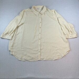 Rose & Olive Button-Up Shirt‎ Women's 2XL Flowy Stripe Sheer 3/4 Sleeve Blouse